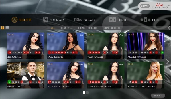 Live Casino Roulette Lobby