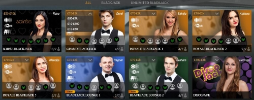 live blackjack lobby Playtech