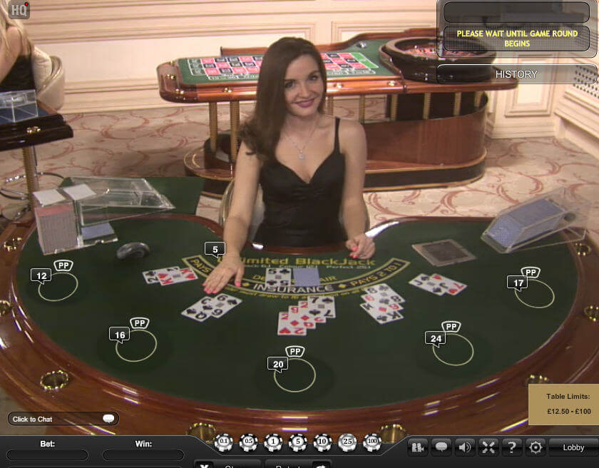 blackjack table and live dealer