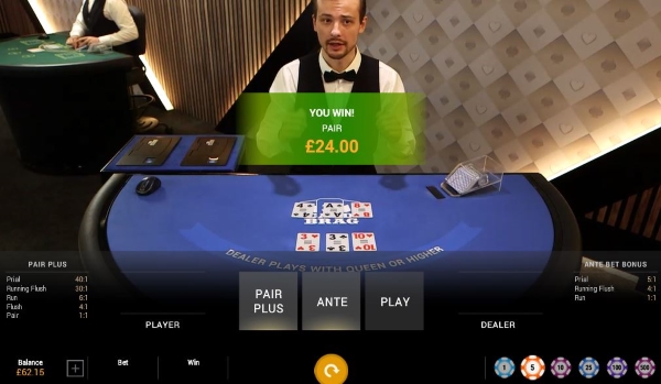 Three Card Brag live dealer game