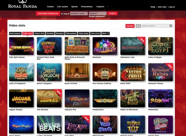 Royal Panda Casino Video Slots