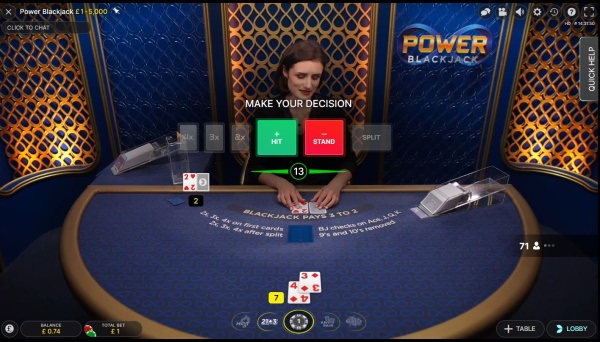 Power Blackjack table betting options